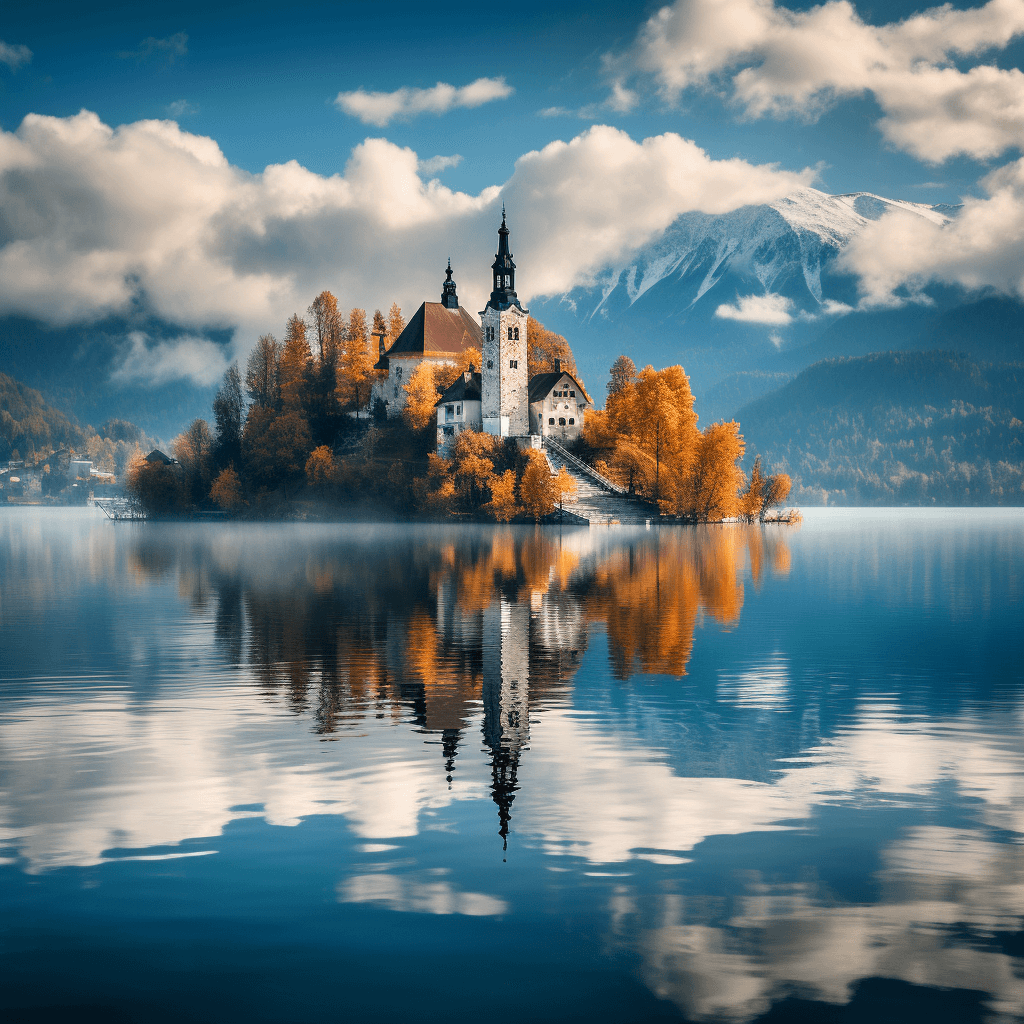 An island with a castle in the middle of Lake Bled Slovenia