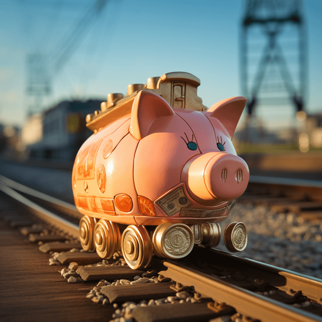 Piggy bank that is a train on tracks